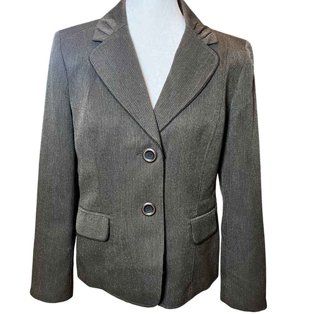 ❤️Le Suit Petite Blazer Women 10P Gray Pinstripe Career Business Jacket Pristine